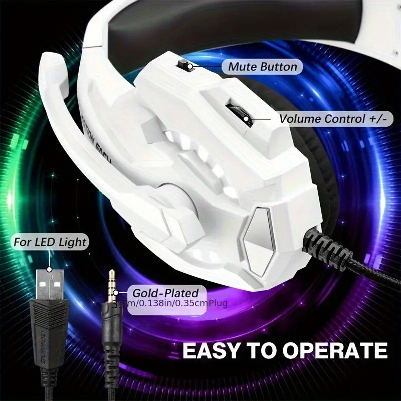 Gaming Headset with Mic LED for PS4 PS5 Xbox