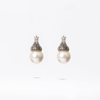 Oxidised Cap Pearl Drop Earrings