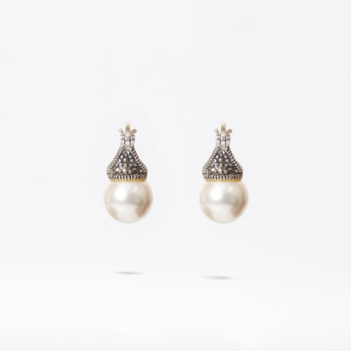 Oxidised Cap Pearl Drop Earrings