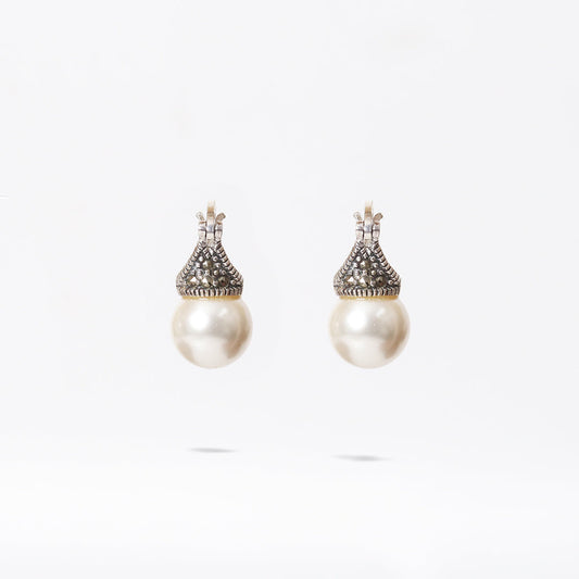 Oxidised Cap Pearl Drop Earrings