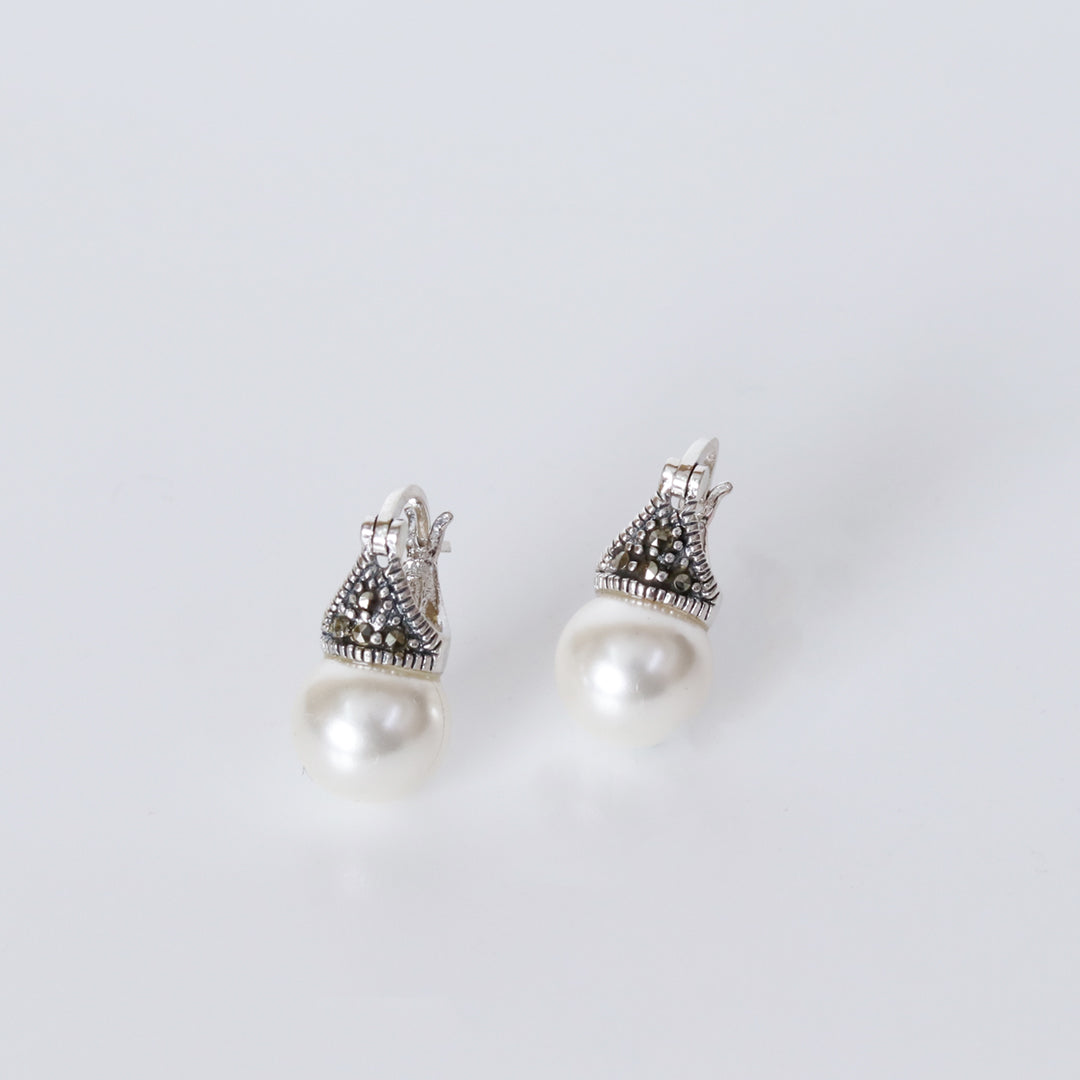 Oxidised Cap Pearl Drop Earrings